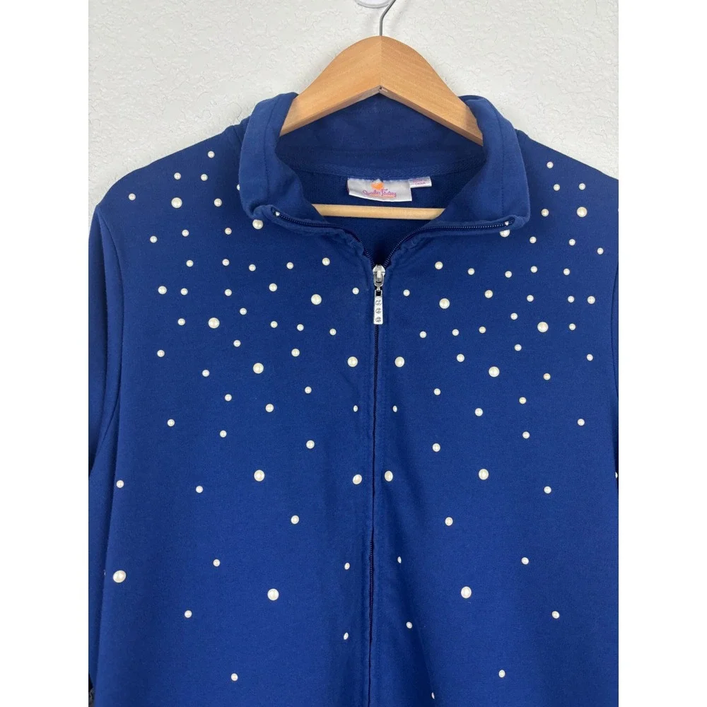 Quacker Factory Pearl Embellished Full Zip Women Jacket SZ 1X Grandmacore Granny - Picture 3 of 8
